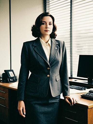 Vintage Office Wear Woman in Business Suit Standing in Office