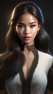 Elegant Portrait of Young Woman with Black Hair