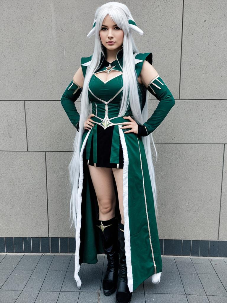 Altina Orion Cosplay Woman in Detailed Fantasy Costume with White Wig