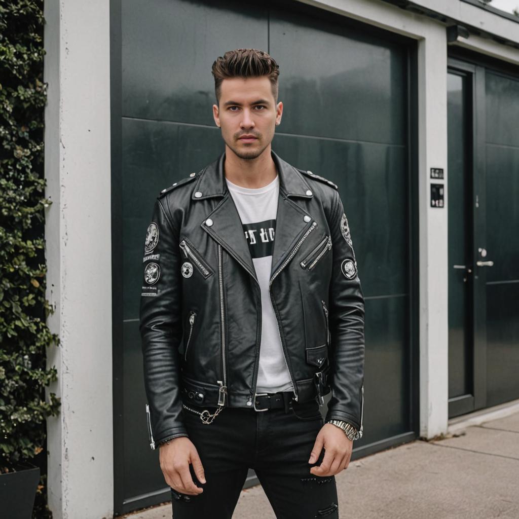 Stylish Man in Urban Setting with Leather Jacket