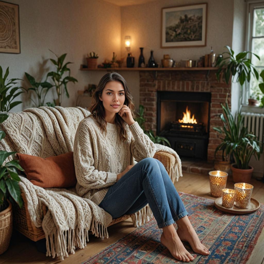 Serene Woman in Cozy Living Room