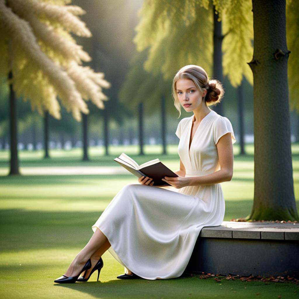 Woman in White Dress Reading in Nature