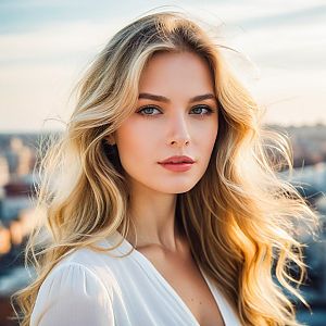 Close-up Portrait of Young Blonde Woman in Urban Setting
