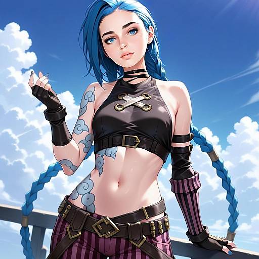 Arcane Jinx Digital Anime Artwork Featuring Blue-Haired Woman