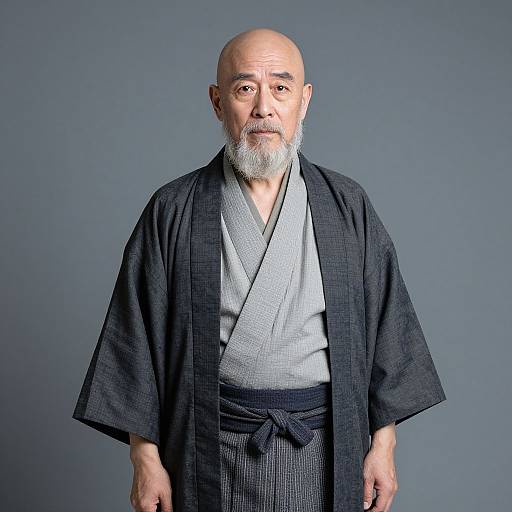 Elderly Man in Traditional Japanese Kimono and Haori