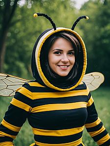 Photorealistic Woman in Playful Bee Dance Costume Cosplay Portrait