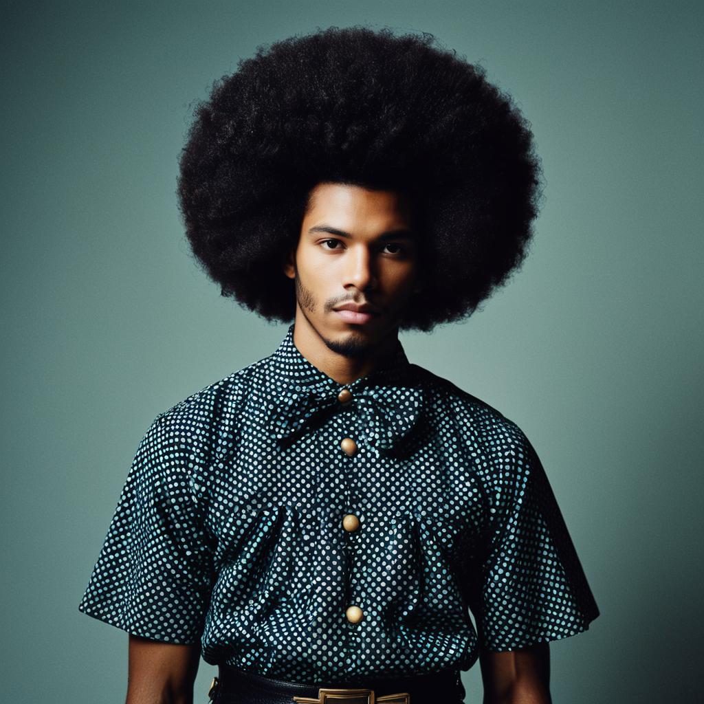 Young Man with Afro Hairstyle in Retro Polka Dot Shirt