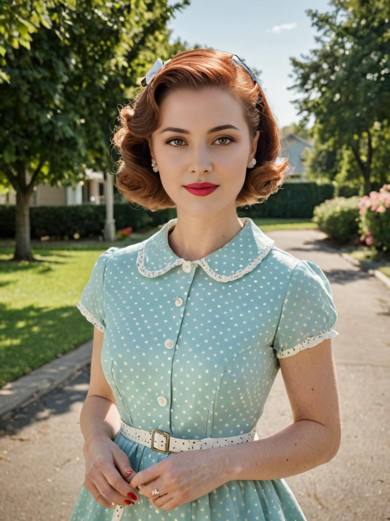 Stylish Woman in Vintage Polka Dot Dress