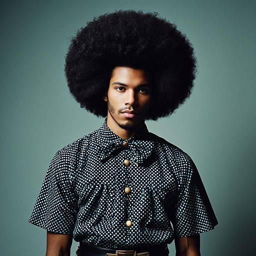 Young Man with Afro Hairstyle in Retro Polka Dot Shirt