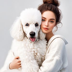 Young Woman Embracing Fluffy White Poodle