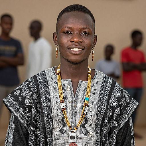 Young African Man in Traditional Dashiki with Beaded Jewelry