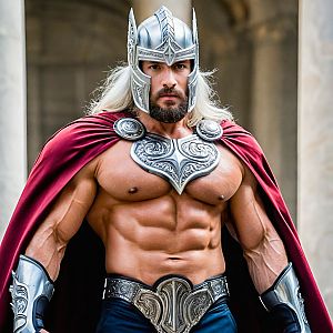 Fantasy Warrior in Silver Armor with Red Cape