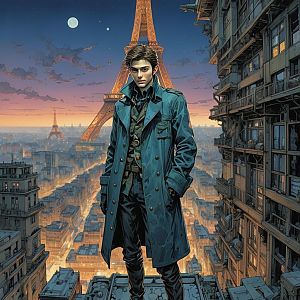 Confident Young Man on Rooftop at Sunset