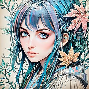 Anime Woman with Blue Eyes and Hair