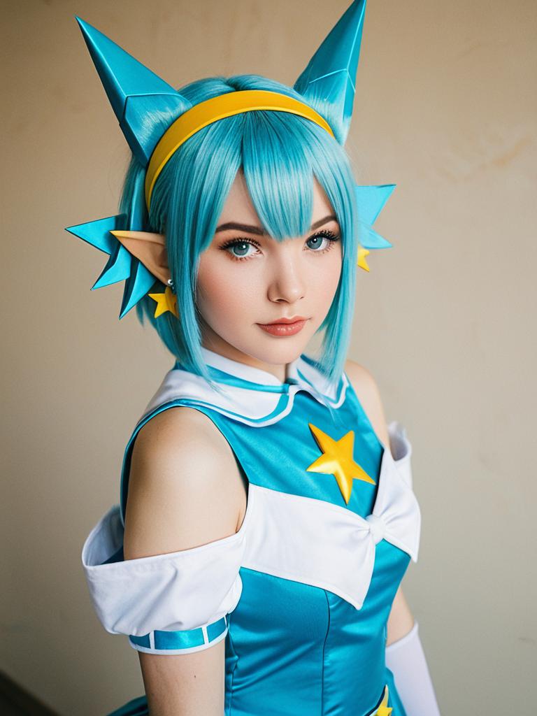Hagoromo Lala Cosplay with Blue Hair and Star Accessories