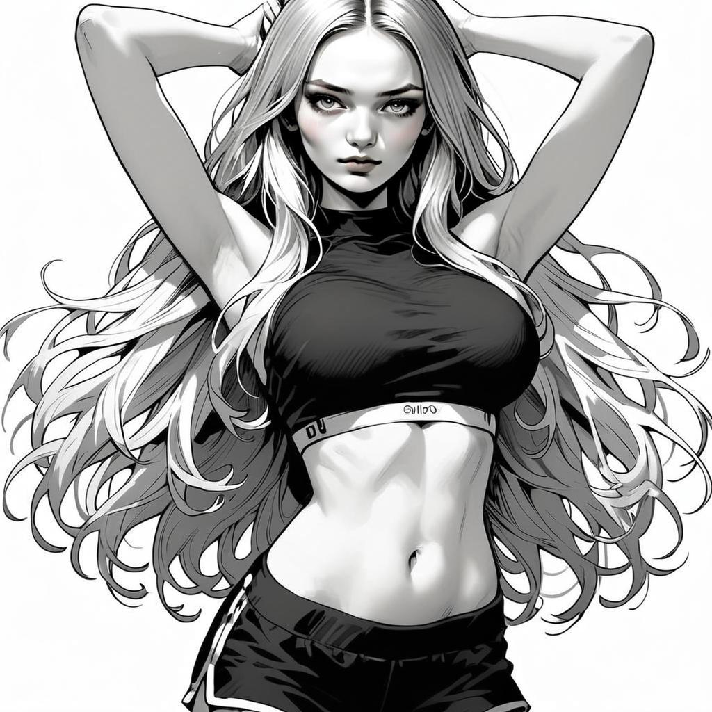 Monochrome Illustration of Confident Young Woman