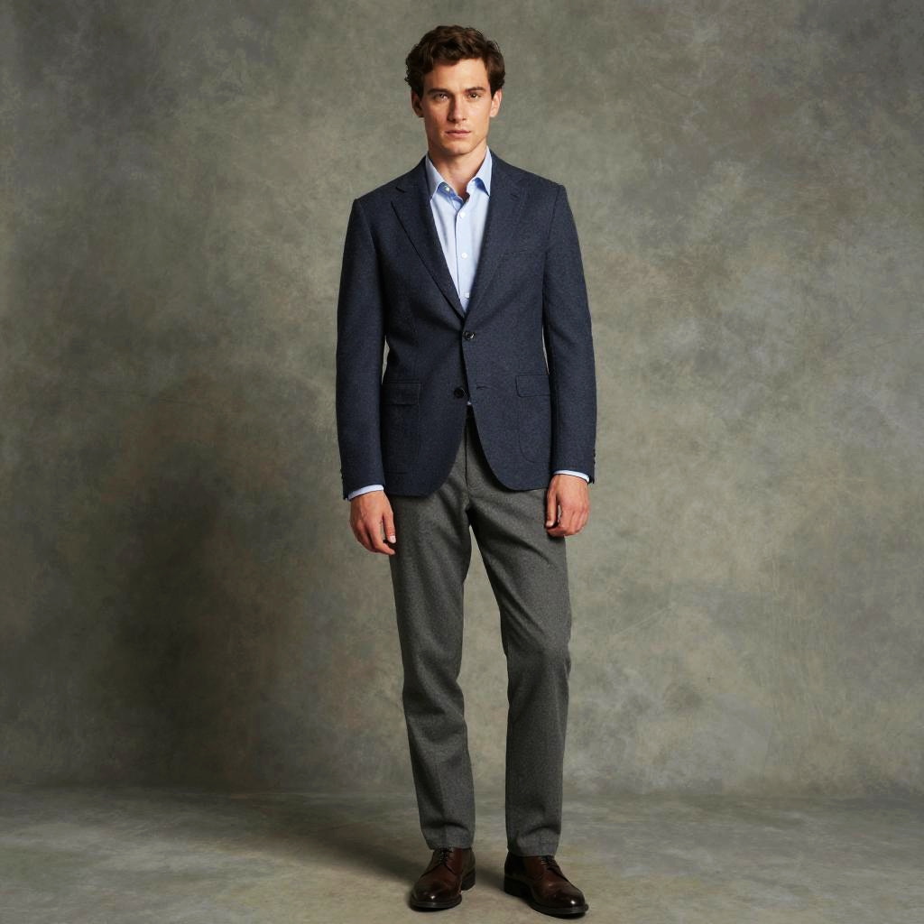 Man in Navy Blazer and Gray Trousers Smart Casual Fashion