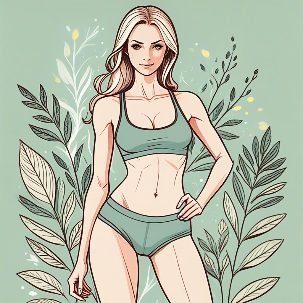 Confident Woman in Green Sportswear with Botanical Background Confident Woman in Green Sportswear with Botanical Background