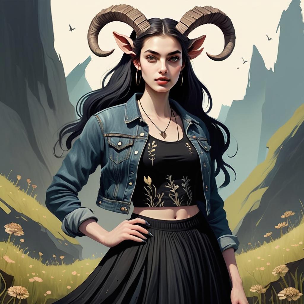 Fantasy Woman with Horns in Modern Fashion Fantasy Woman with Horns in Modern Fashion