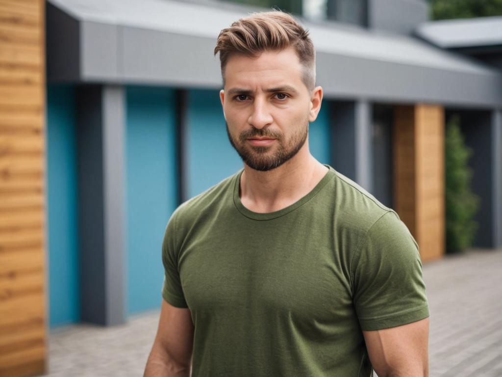 Confident man with trendy Viking haircut in urban setting