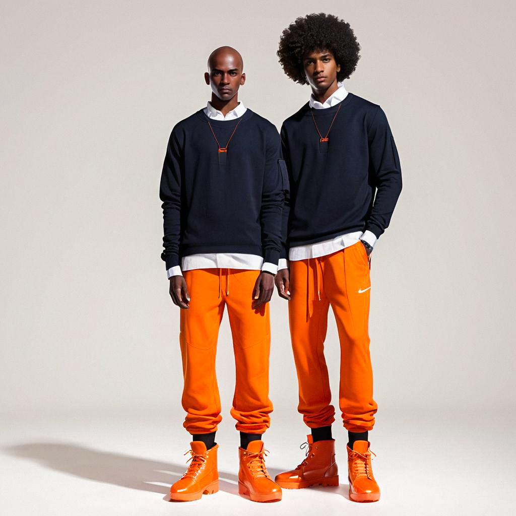 Two Young Men in Matching Streetwear Outfits Two Young Men in Matching Streetwear Outfits