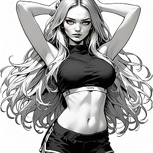 Monochrome Illustration of Confident Young Woman