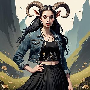 Fantasy Woman with Horns in Modern Fashion