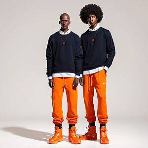 Two Young Men in Matching Streetwear Outfits