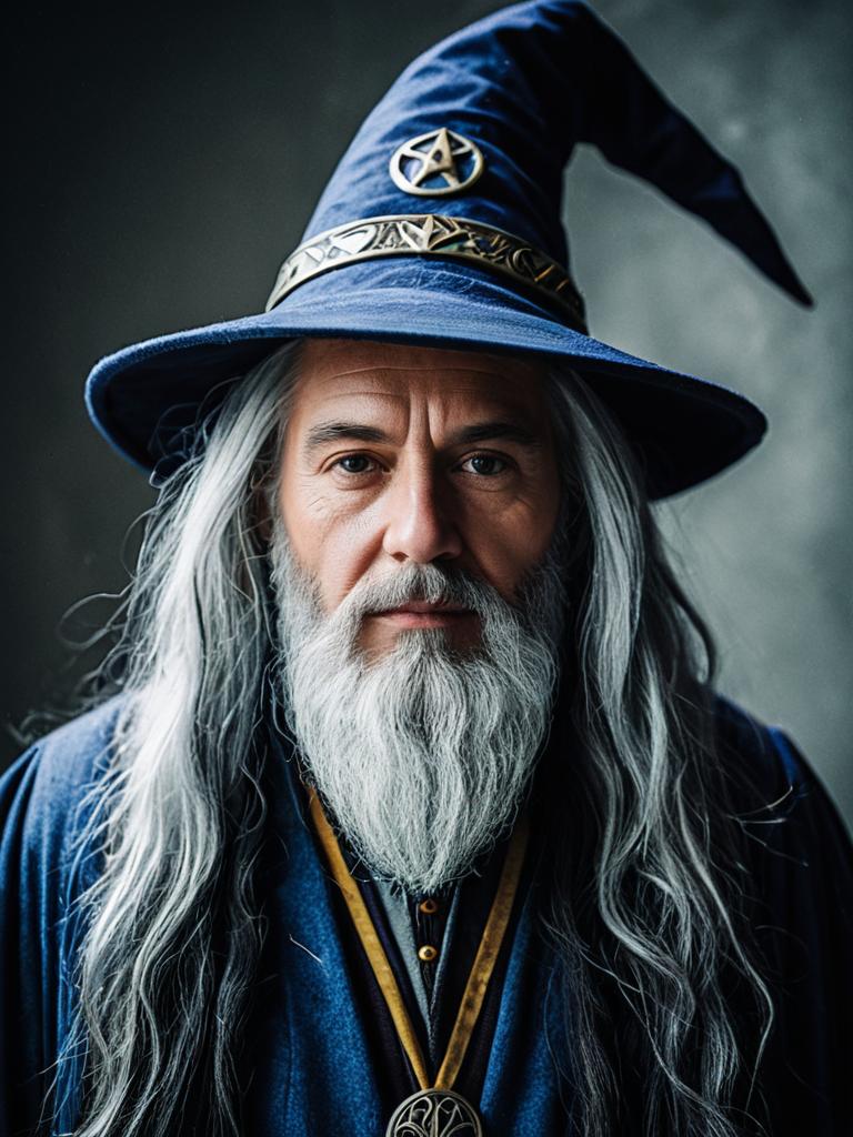 Man in Wizard Costume Cinematic Realism Professional Cosplay Headshot