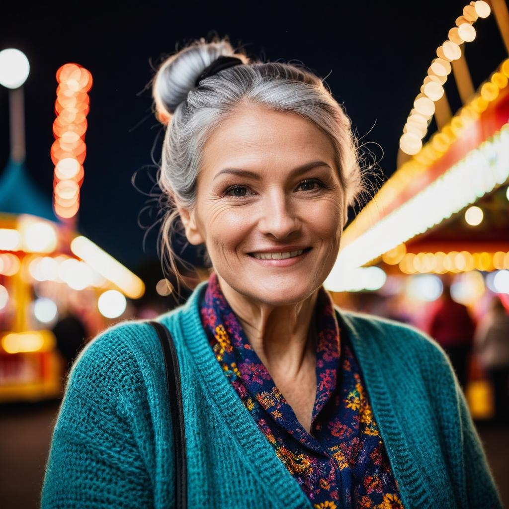 Smiling Woman in Colorful Night Setting Smiling Woman in Colorful Night Setting