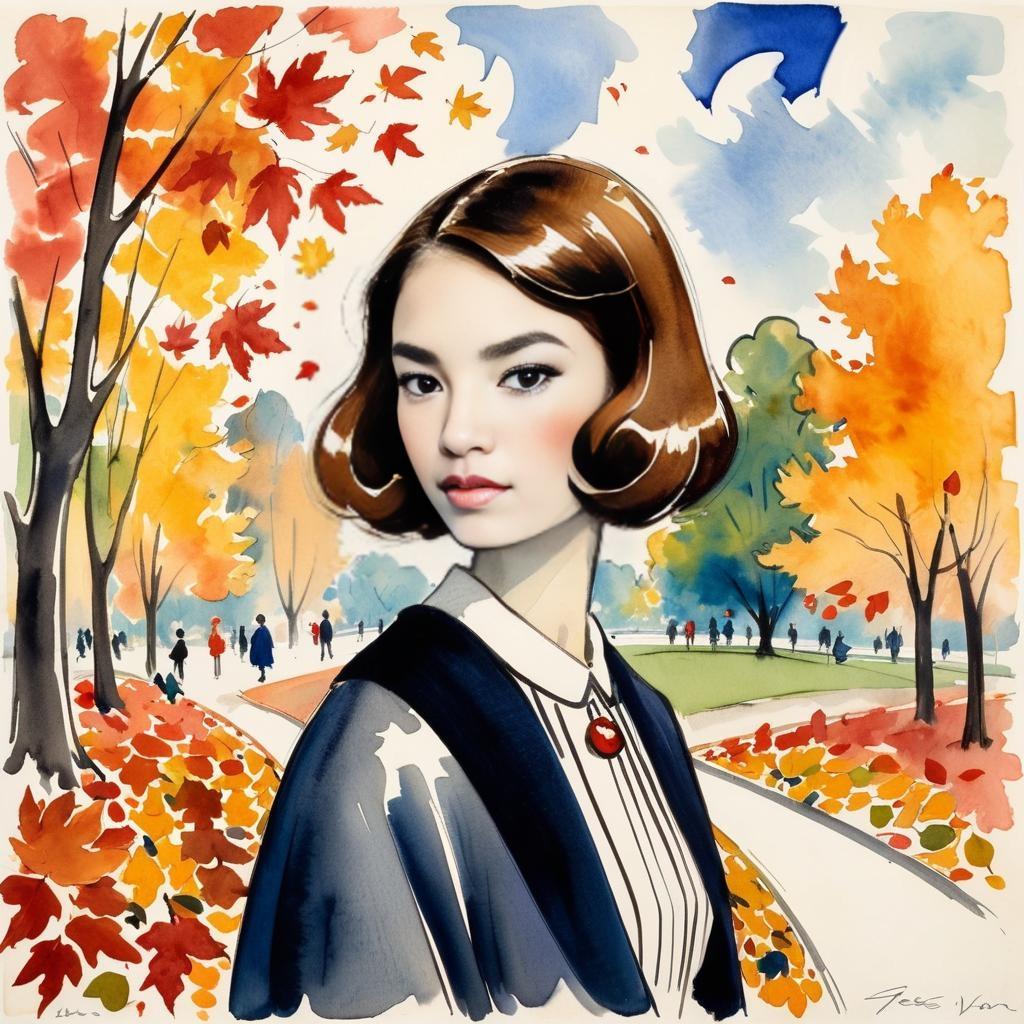 Stylish woman in autumn park