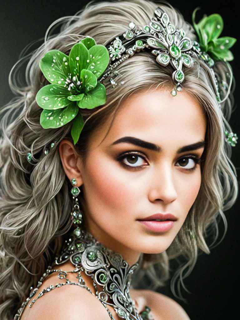 Portrait of Woman with Silver Jewelry and Green Gemstones Portrait of Woman with Silver Jewelry and Green Gemstones