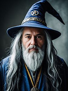 Man in Wizard Costume Cinematic Realism Professional Cosplay Headshot