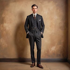 Confident Young Man in Dark Three-Piece Suit