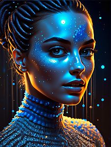 Woman with Body Art and Blue Accents