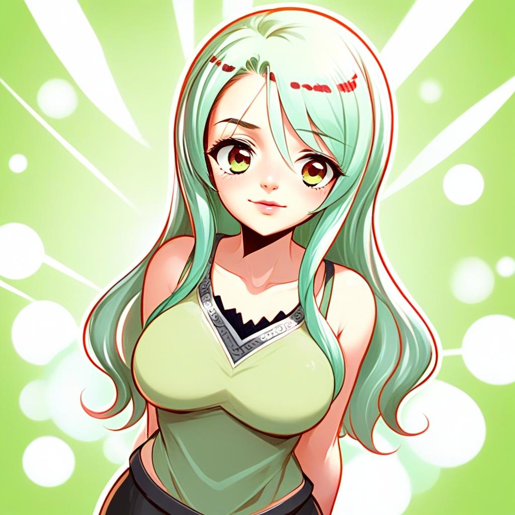 Anime Woman with Mint Green Hair in Light Green Top Illustration