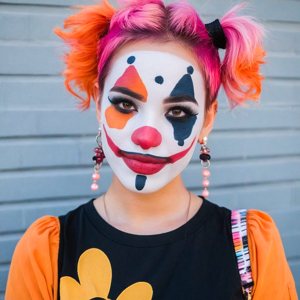 Colorful Clown Woman with Pink and Orange Hair Colorful Clown Woman with Pink and Orange Hair