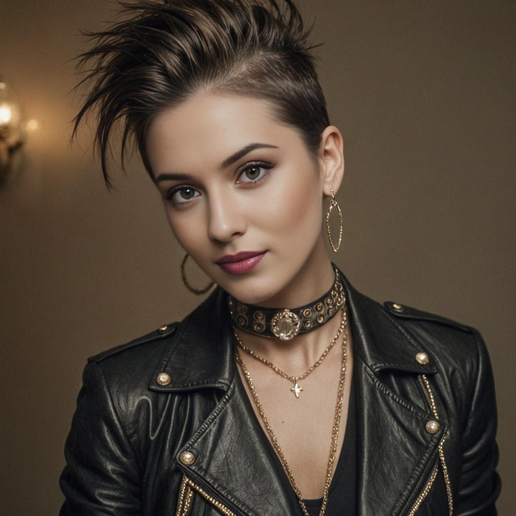 Confident Woman in Edgy Hairstyle and Leather Jacket