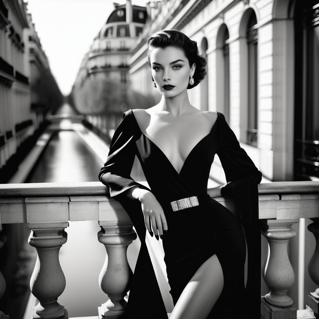 Elegant Woman in Black Gown - Classic Film Noir Style