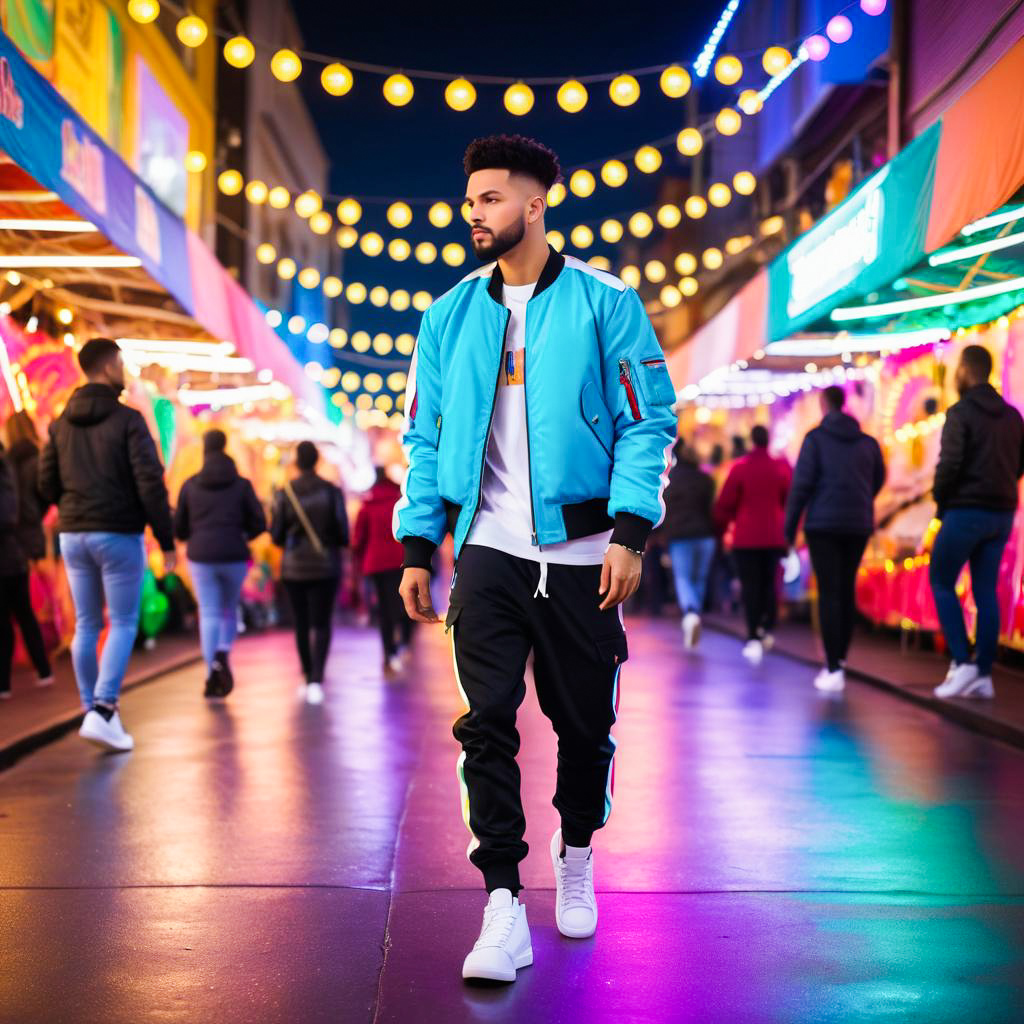 Stylish man in vibrant carnival atmosphere