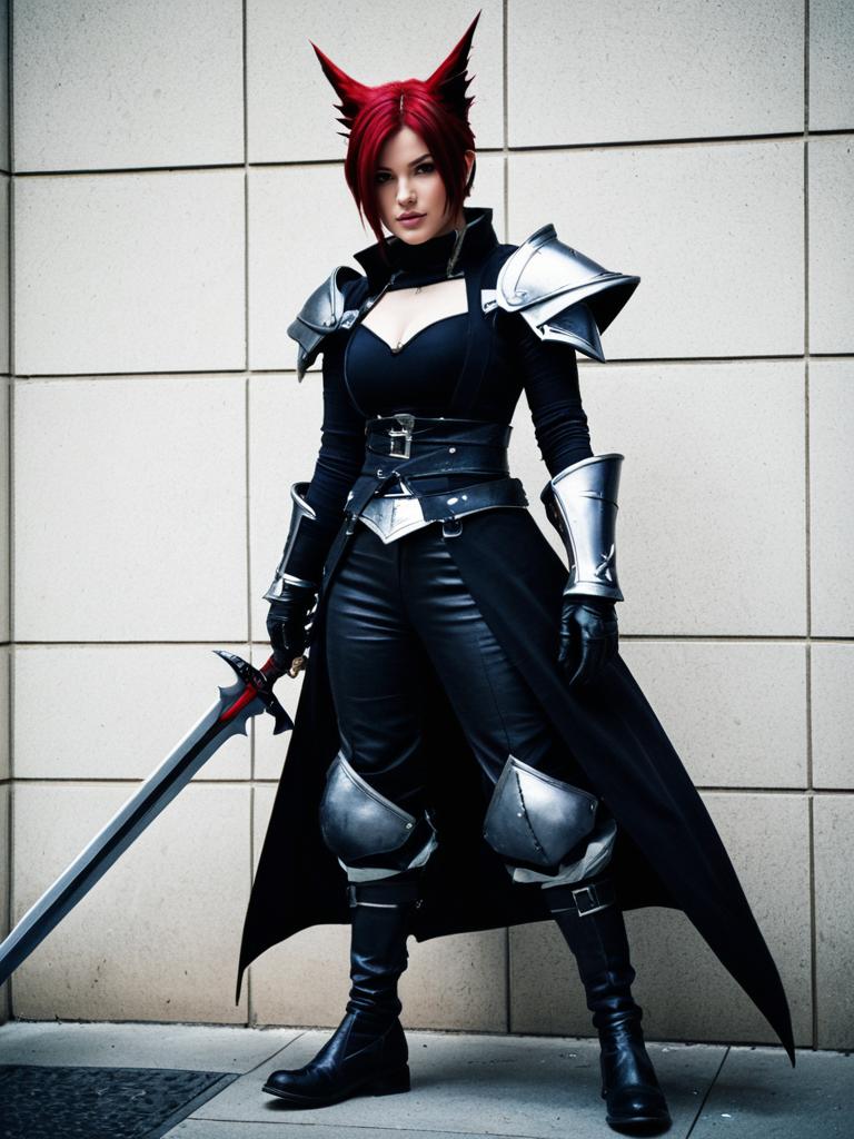 Realistic Cait Sith Final Fantasy 7 Female Cosplay with Sword and Armor