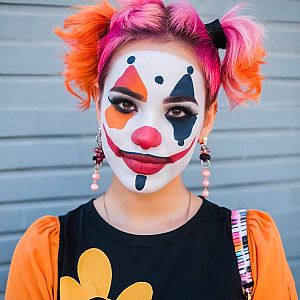 Colorful Clown Woman with Pink and Orange Hair