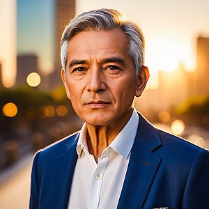 Mature Man in Blue Suit at Golden Hour