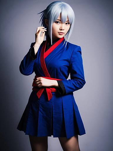 Realistic Akito Sohma Cosplay Woman in Blue Red Costume