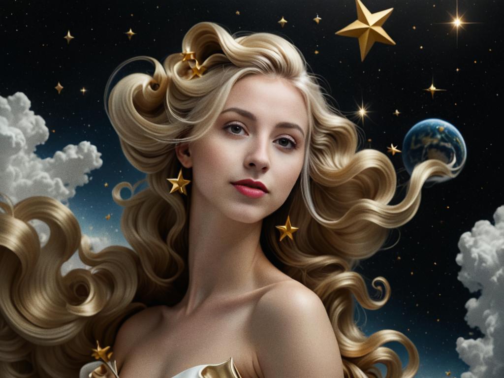 Woman with Starry Hair in Cosmic Scene