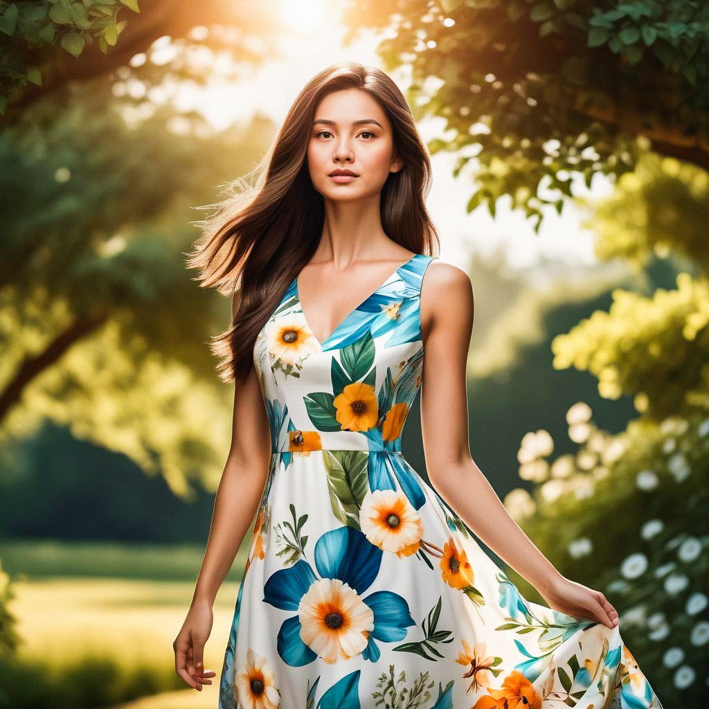 Woman in Floral Dress Outdoors