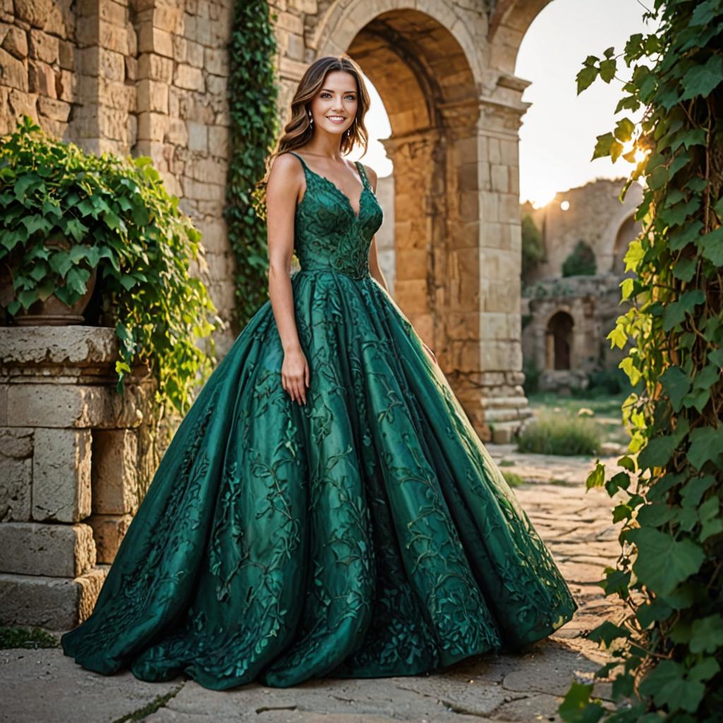 Elegant Woman in Green Ball Gown