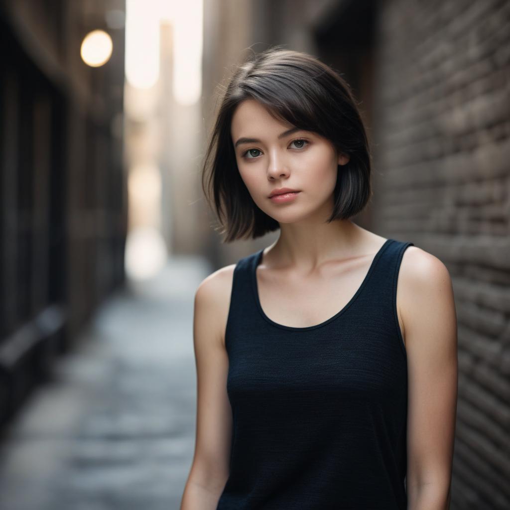 Young Woman in Urban Alleyway Young Woman in Urban Alleyway