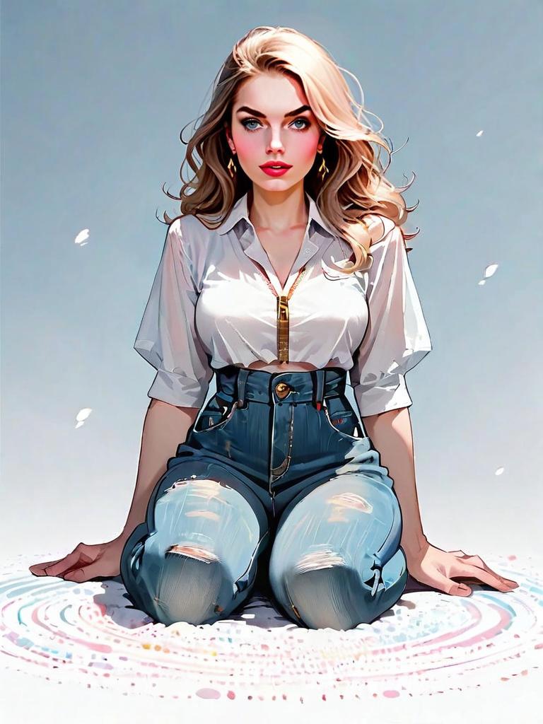Realistic Comic Style Full Body Portrait of Woman in Casual Outfit