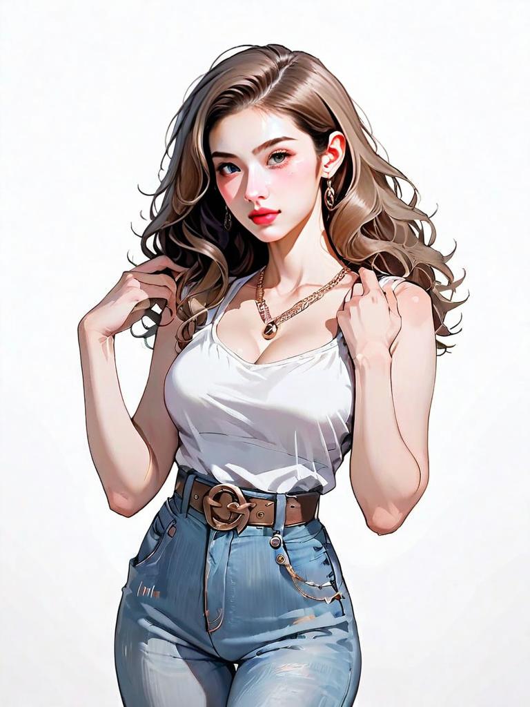 Realistic Comic Style Portrait of Stylish Woman in Casual Outfit